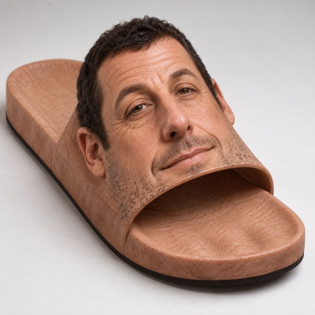 Adam Sandler slide sandal — a flip-flop with Adam Sandler's face as the strap